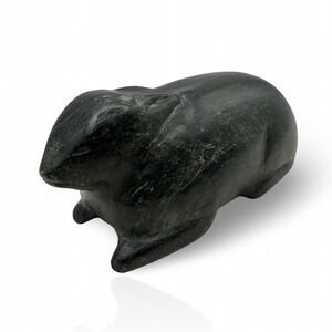 Vintage Inuit Hand-Carved Soapstone Rabbit Hare Folk Art Sculpture Signed Canada
